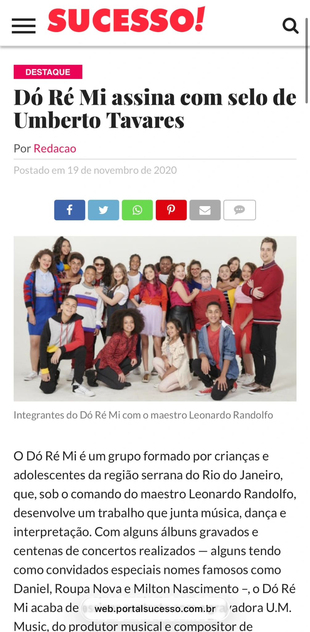 Captura de matéria do Portal Sucesso