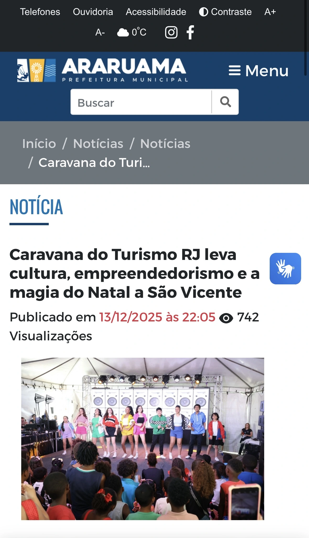 Captura de matéria da Prefeitura de Araruama